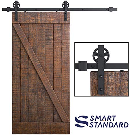 6.6ft Heavy Duty Sliding Barn Door Hardware Kit, 6.6ft Single Rail, Black, (Whole Set Includes 1x Pull Handle Set & 1x Floor Guide) Fit 36"-40" Wide DoorPanel (Bigwheel Hanger)