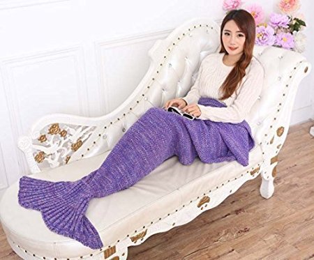 BG® Purple Handmade Mermaid Tail Sofa Blanket Cotton Knit Blanket Throw Blanket Creative Gifts