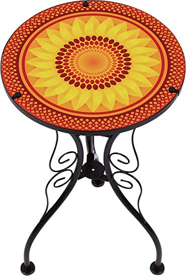 Trademark Innovations 22" Sunflower Design Glass & Metal Side Table
