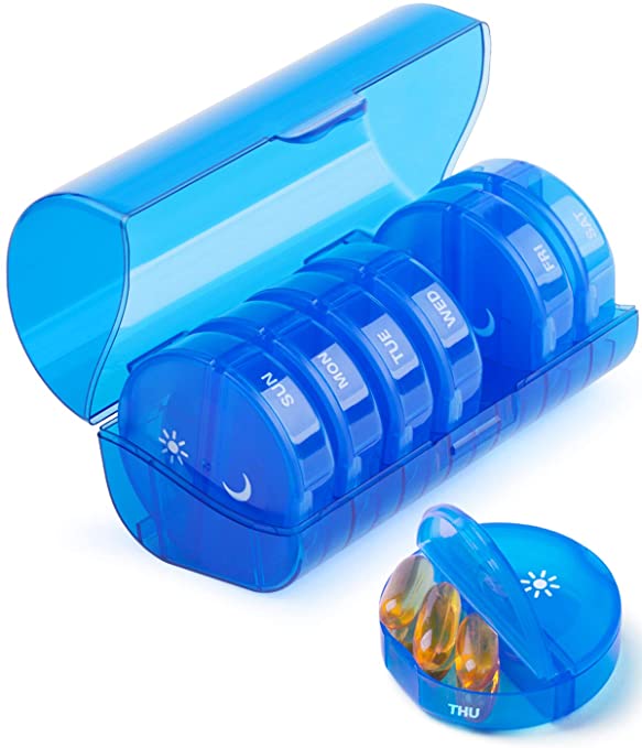 TookMag Pill Organizer 2 Times a Day, Weekly AM PM Pill Box, Large Capacity 7 Day Pill Cases for Pills/Vitamin/Fish Oil/Supplements (Blue)