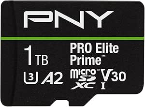 PNY 1TB PRO Elite Prime Class 10 U3 V30 A2 microSDXC Flash Memory Card - 200MB/s, Class 10, U3, V30, A2, 4K UHD, Full HD, UHS-I, Micro SD