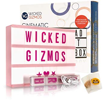 24 Bright LED A4 Cinematic Light Box with 200 Colourful Letters and15 Bonus Emoji - Personalise Messages - USB or Battery Operated - Vintage Cinema LED Sign