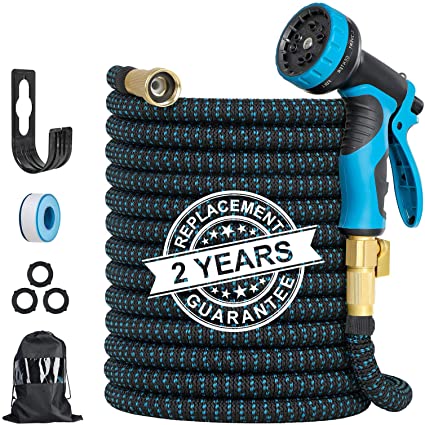 Expandable Garden Hose, 50 FT Flexible Water Hose with Anti-leak System & 10 Patterns Spray Nozzle, Heavy Duty Kink Free Hose for Watering/ Car Washing