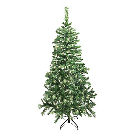 ALEKO CT78H250HW Luscious 6.5 Feet Christmas Tree Artificial Holiday Tree Indoor Holiday Decor with Soft White LED lights, Simple Green color