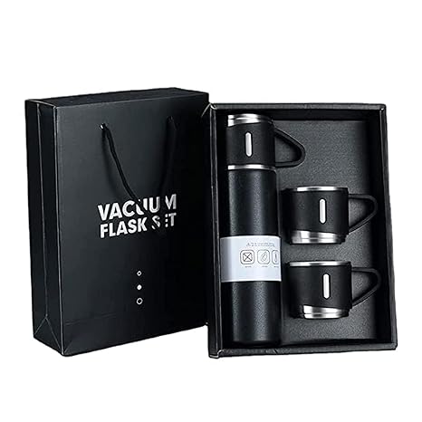 by Vivatra Office Petals Giftings Christmas Corporate Gift Items for Employees Gift/Vacuum Flask Gift Set with Cup/Vacuum Stainless Steel for Coffee Hot Water 500 ml (Black)