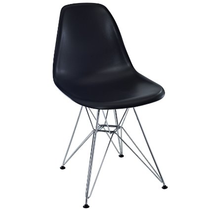 LexMod Plastic Side Chair in Black with Wire Base