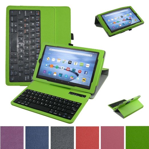 Fire HD 8 2015 Bluetooth Keyboard Case,Mama Mouth Coustom Design Slim Stand PU Leather Case Cover With Romovable Bluetooth Keyboard For 8" Amazon Fire HD 8 Tablet 5th Generation 2015 release,Green