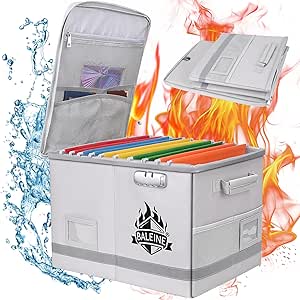 BALEINE Fireproof Document Box with Lock, Foldable Water Resistant and Fire Proof File Box for Documents, File Storage Organizer Filing Box for Home Office (Silver)