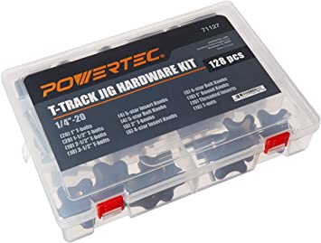 POWERTEC 71127 Jig and Fixture T-Track Hardware Kit w/Knobs and 1/4"-20 Threads | 128 Piece Set