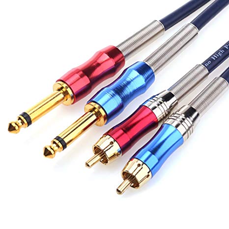 TISINO Dual 1/4 inch TS Male to Dual RCA Male Audio Interconnect Cable Patch Cable Cords -9.8 ft