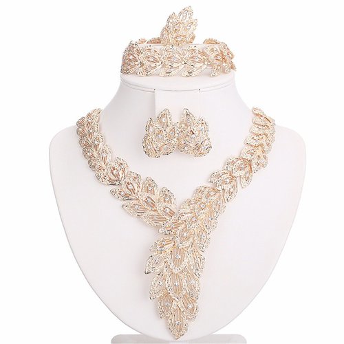 Moochi 18K Gold Plated Big Scarf-Shaped Crystal Chain Jewelry Set Africa Beads