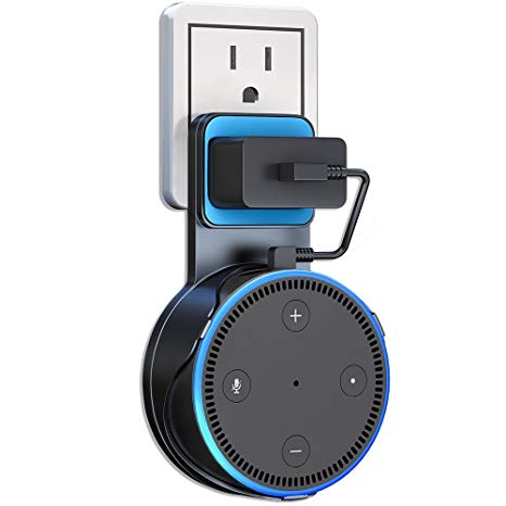 Echo Dot Wall Mount, ATOOZ Outlet Shelf with Charging Cable for Dot 2nd Generation, Space-Saving Alexa Accessories for Your Smart Home Speakers without Messy Wires or Screws (Black)