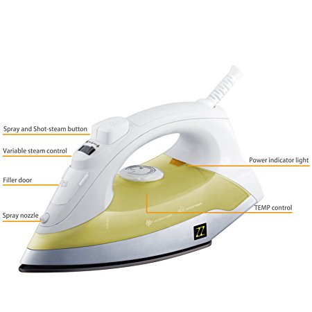 ZZ ES2362-T Steam Iron with Nonstick Soleplate, Tan