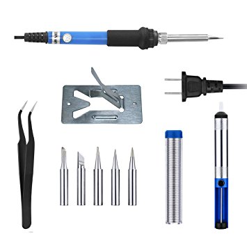 Fyoung 110V Soldering Iron Kit,(With ON/OFF Switch) 6 Tools in 1 Box(Adjustable Temperature, 5pcs Different Tips, Desoldering Pump,Stand, Anti-static Tweezers and Solder Wire)