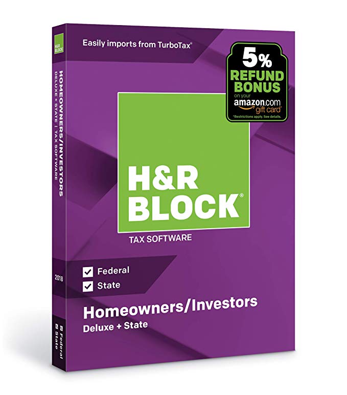 H&R Block Tax Software Deluxe + State 2018 with 5% Refund Bonus Offer