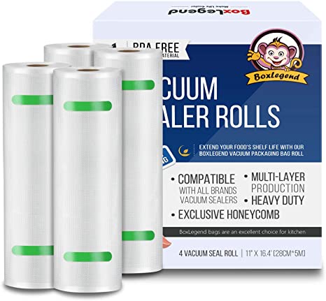 Vacuum Sealer Bags Rolls 11" x 16.4' - 4 Pack, Vacuum Sealer Bags for Food Saver, Commercial Grade Food Saver Bags BPA Free, Heavy Duty, Great for Vac Storage, Meal Prep, Sous Vide