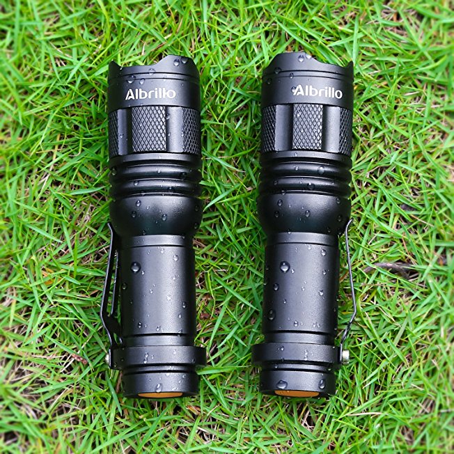 Albrillo Tactical Flashlight LED Torch, Mini Flashlights Adjustable Focus Zoomable, Bright 3 Mode, 2 Pack