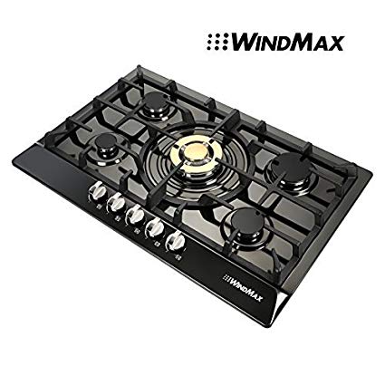 WindMax® Brand New 30" Black Titanium Plated Stainless Steel Golden Burner Built-In 5 Stoves NG Natural Gas Cooktops Cook Top Cooker