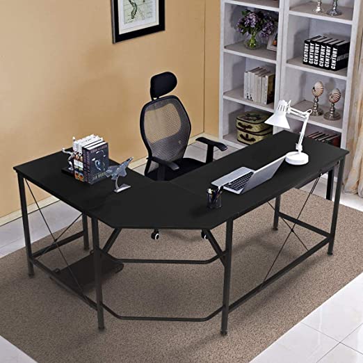 KINGSO L Shaped Computer Desk with CPU Stand，65" Modern Corner Desks for Home Office Workstation Wood & Metal Corner Desk Laptop Writing Desk Table (64" x 47" x 30", Black)