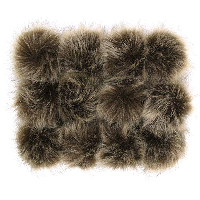 DIY 12pcs Faux Fox Fur Fluffy Pompom Ball for Hats Shoes Scarves Bag Charms (Brown)
