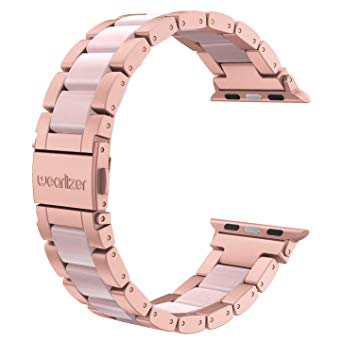 Wearlizer Rose Gold Pink Compatible with Apple Watch Band 38mm 40mm Womens Mens Replacement iWatch Stainless Steel Strap Fashion Resin Wristband Bracelet Metal Clasp Series 4 3 2 1 Edition