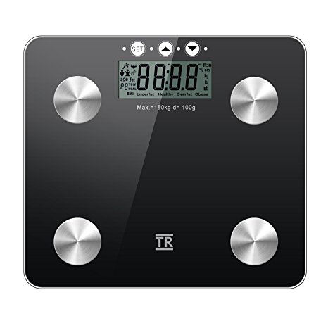 Fat Scale, TechRise Digital Bathroom Body Fat Scale Analyzer, 10 Users, Auto Recognition, Measures Body Composition, Weight, BMI, Body Fat, Water Mass, Muscle, Bone Mass, Calorie Intake