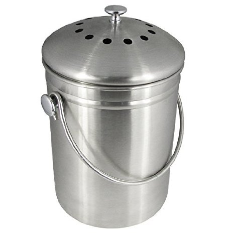 Compost Bin Stainless Steel Charcoal-Filter - 13 Gallon Capacity Charcoal Filter Included Counter Top and a Free Odor Absorbing - By Utopia Kitchen