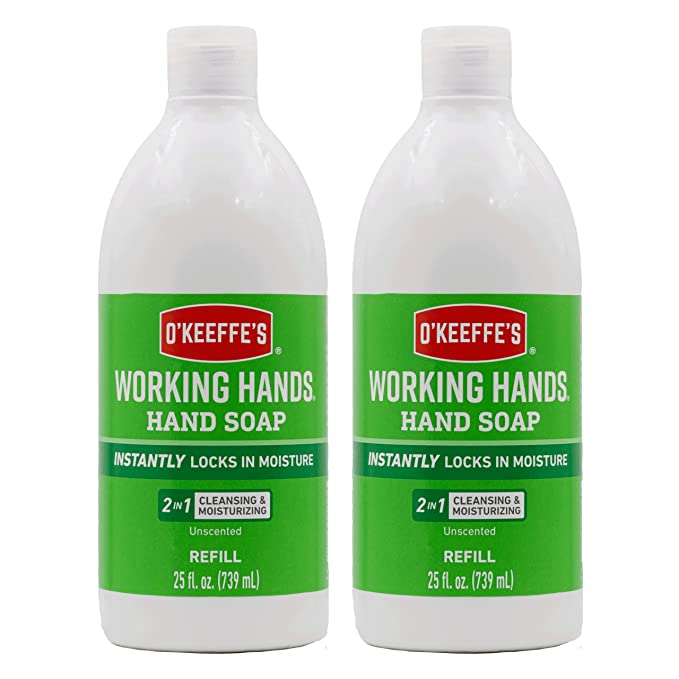 O'Keeffe's Working Hands Moisturizing Hand Soap, 25 Ounce Bottle Refill, Unscented (Pack of 2)