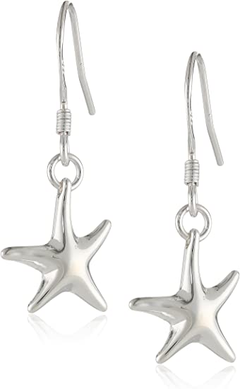 Sterling Silver Tarnish-Free Polished Starfish Drop Dangle Earrings