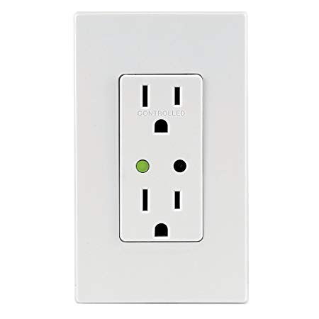 Leviton DZR15-1RZ Decora Z-Wave Controls 15-Amp Tamper Resistant Split Duplex Receptacle, White/Light Almond, Works with Amazon Alexa