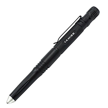 Tactical Pen, YAMISR Self Defense Pen with LED Flashlight Glass Breaker Aircraft Aluminum Survival Weapon with Writing for Men,Women, Police and Military Gear Father's Day Gifts(Black)