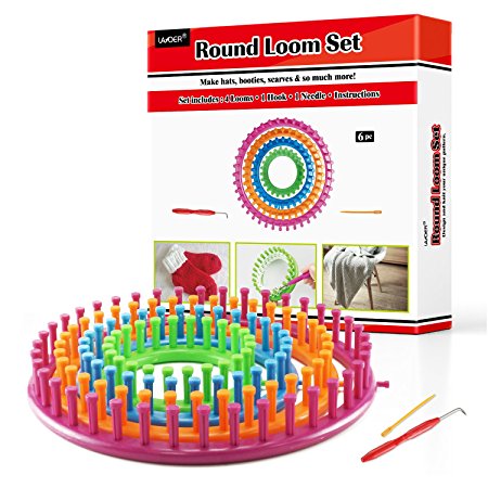 LAYOER Round Loom Set Plastic Knitting Looms with Hook Needle Weaving Round Circle Set（Instructions for Beginners）