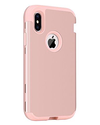 iPhone X Case, iPhone 10 Case, BENTOBEN Heavy Duty Shockproof 3 Layer Hybrid Hard PC Soft Silicone Protective Phone Cover with Front Rugged Bumper for Apple iPhone X/10 Edition 2017 5.8”, Rose Gold