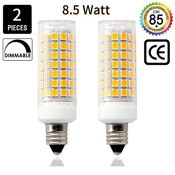 E11 LED Light Bulb 8.5W , 70W or 100W 110V/120v/130v Halogen Bulbs Equivalent Mini Candelabra jd E11 Base T3/T4 LED Bulb dimmable for Ceiling Fan, Indoor Lighting-2packs (Warmwhite)