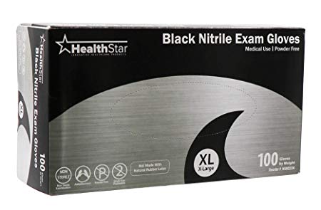 Healthstar Black Medical Grade Nitrile Gloves, Medium, 100 Count | Precision Fit, Non Latex, Powder Free, Disposable | More Flexible than Rubber or Vinyl | Heavy Duty and Puncture Resistant