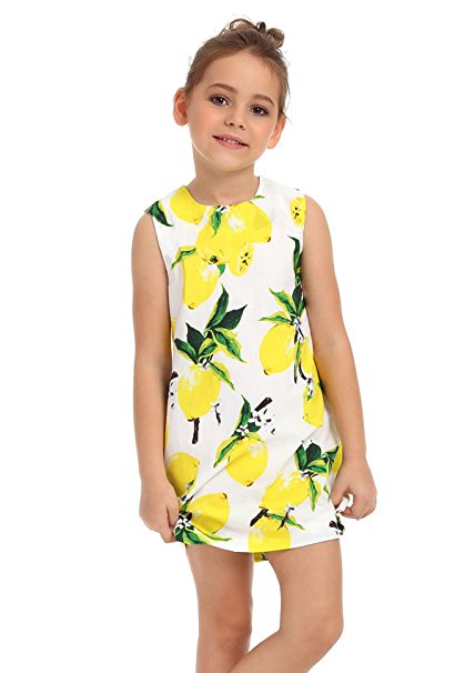 Ephex Little Girls Summer Cheerful Pops Lemon Print Shift Dress 3-8T