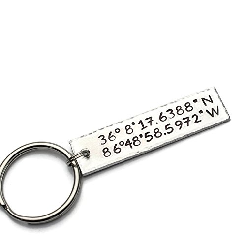 Personalized Coordinates Keychain, Hand Stamped Keepsake, Keychain with Custom Longitude Latitude and Message, Gift for Graduation, Anniversary