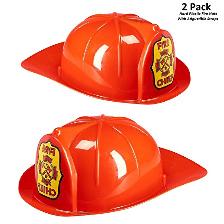 Prextex 2 Piece Pretend Play Red Fireman Hard Plastic Hat (2 Pack)