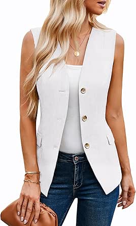 GRACE KARIN Women 2024 Fall Button Down Sleeveless Vest Blazers Fully Lined Open Front Work Vest Tops Outwear Pocket