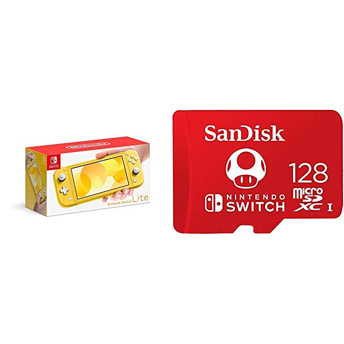 Nintendo Switch Lite - Yellow with SanDisk 128GB MicroSDXC UHS-I Card for Nintendo Switch