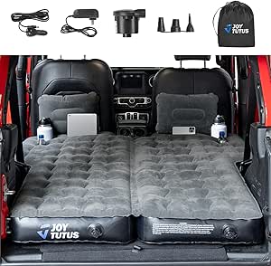 JOYTUTUS Air Mattress Camping Bed w/Air Pump Compatible with Wrangler JK JL, Comfort SUV Inflation Mattress w/2 Pillows for 2007-2024 Wrangler JK JL Unlimited 4 Door (Don't for 4XE) - Dark Grey