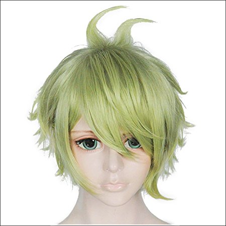 Anogol Hair Cap Short Layered Light Green Cosplay Wig Short Wave Costume For Party