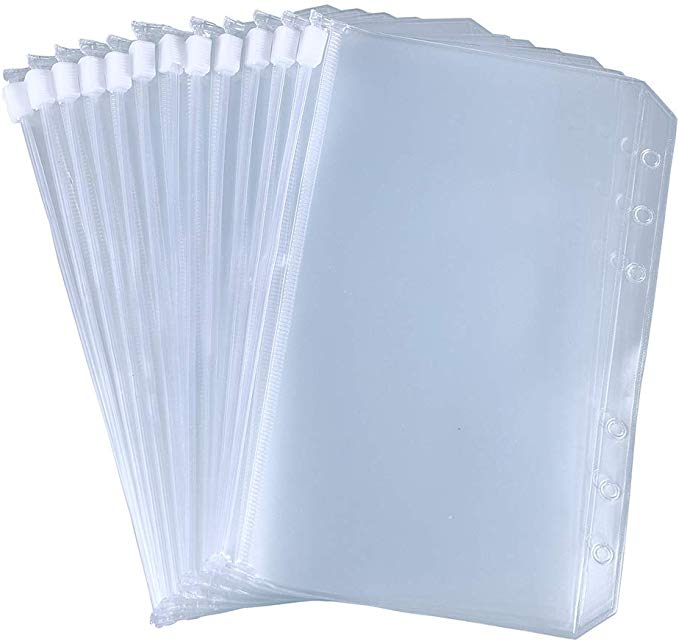 Antner 12pcs Binder Pockets A6 Size 6 Holes Binder Zipper Folders for 6-Ring Notebook Binder Loose Leaf Bags, Waterproof PVC Pouch Document Filing Bags