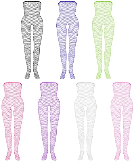 TrendBox 7 Pairs 7 Colors Sexy Women Over the Knee High Fishnet Mesh Socks