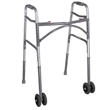 Drive Medical Heavy Duty Bariatric Two Button Walker with Wheels, Silver