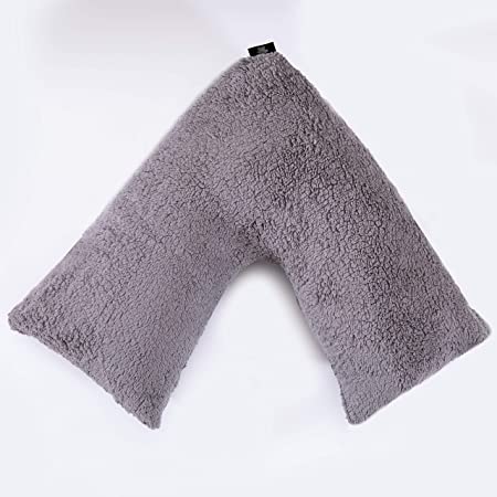 ADM Teddy Bear Fleece Soft Warm Cozy V Shape Pillow Cases Cover only Nursing Neck Support(Grey)