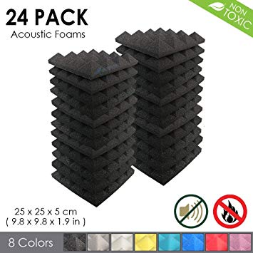 Arrowzoom New 24 Pack of (25 X 25 X 5cm) Pyramid Acoustic Foam Studio Absorbing Tiles Pads Wall Panels (Black)