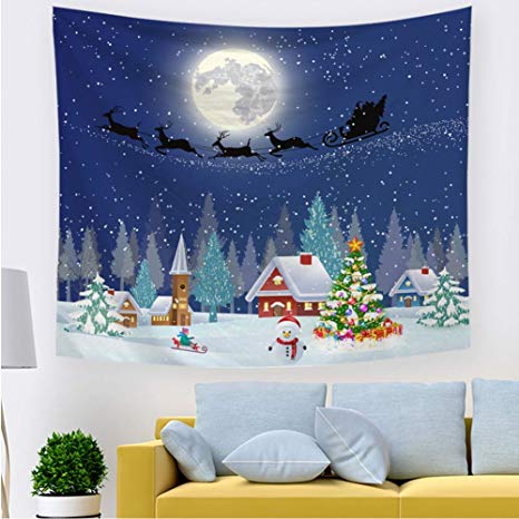 MTX Christmas Tapestry Wall Hanging Cartoon Print Christmas Tree and Santa Claus Table Cloth Ceiling Decor Home Decor Bedroom Living Room Dorm 58"x 79"(150X200cm)