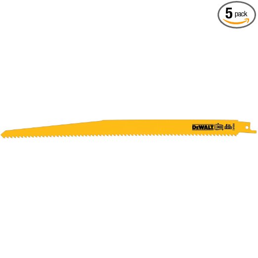 DEWALT DW4804 12-Inch 6 TPI Taper Back Bi-Metal Reciprocating Saw Blade (5-Pack)