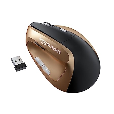 AmazonBasics Ergonomic Mouse Wireless Vertical Mouse Rechargeable Silent Mice 2.4G Optical USB Mouse, DPI 1000/1200/1600